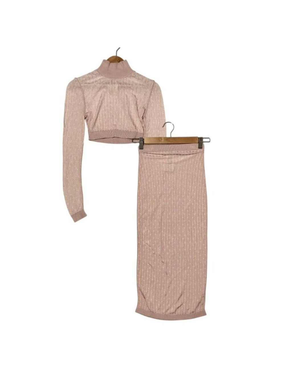 Fendi FF Logo Striped Rib Knit Short Top & Pencil Skirt Set Pink Spring 36